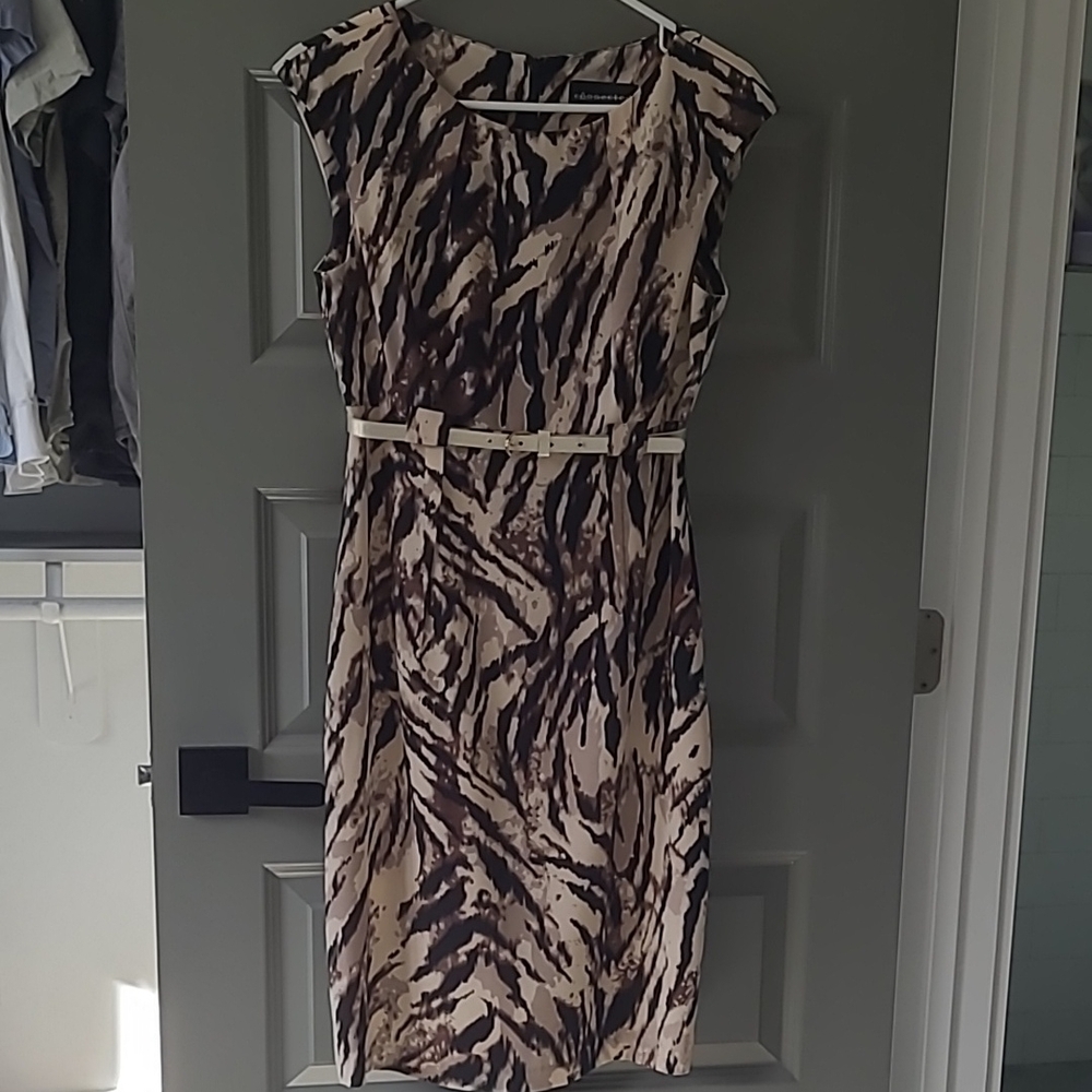 Brown and Cream Midi Dress